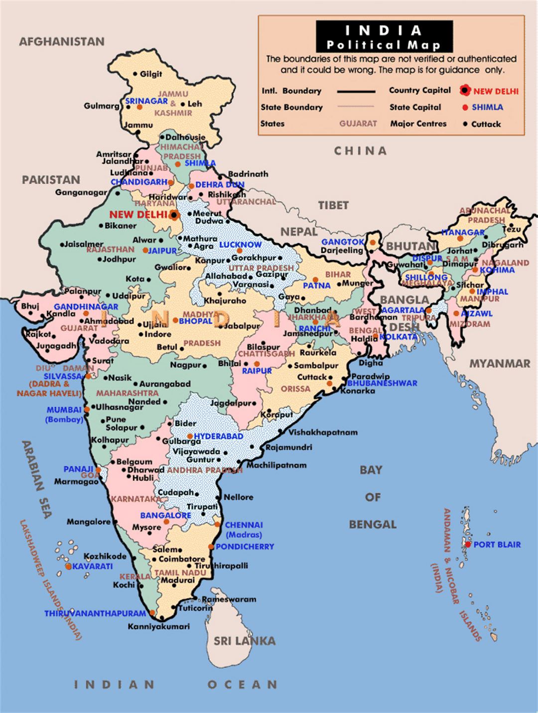 Mapa político y administrativo de la India