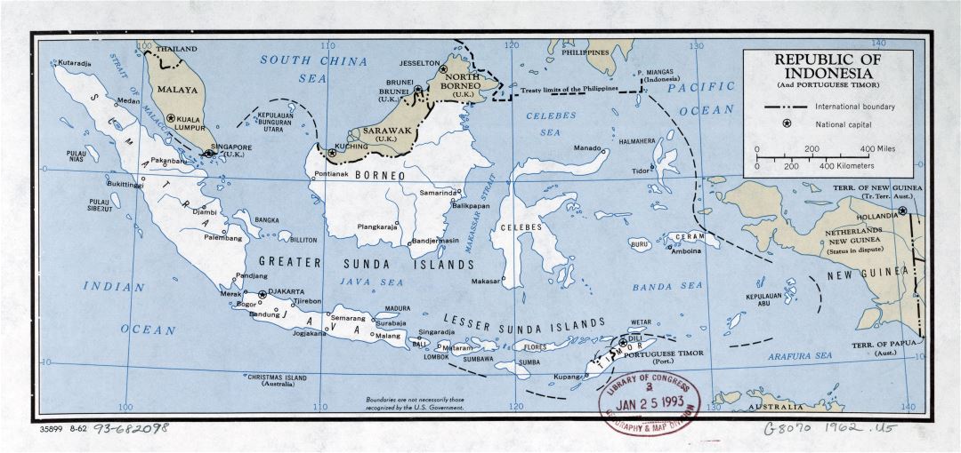 A gran escala mapa político de la República de Indonesia - 1962