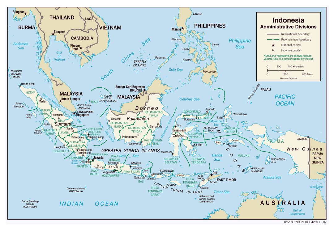 Grande detallado mapa de administrativas divisiones de Indonesia con principales ciudades - 2002