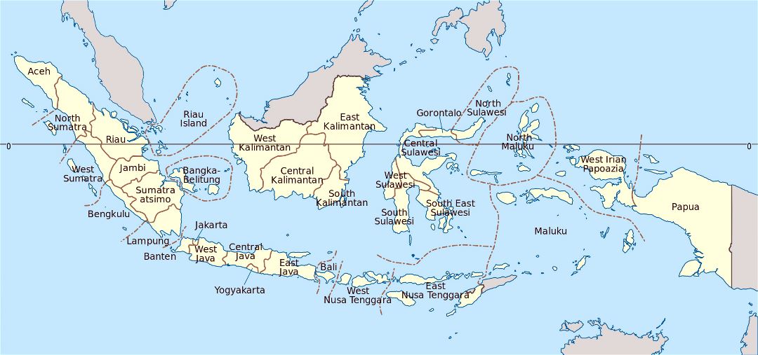 Grande mapa administrativo de Indonesia