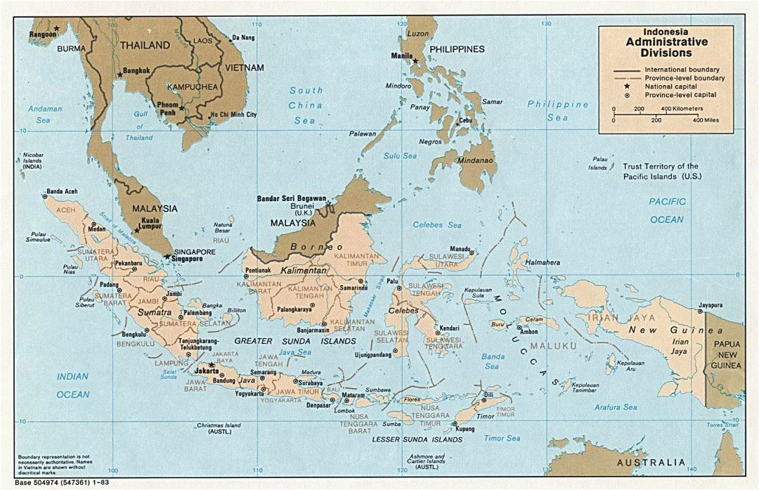 Grande mapa de administrativas divisiones de Indonesia - 1983