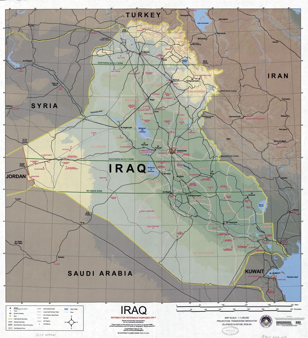A gran escala detallado mapa de Irak con otras marcas - 2003