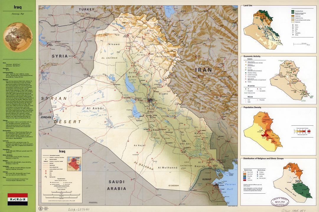 A gran escala detallado mapa de perfil de país de Iraq - 1994