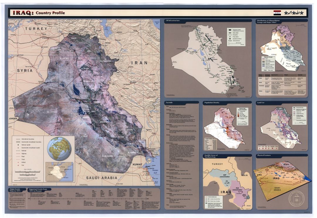 A gran escala detallado mapa de perfil de país de Iraq - 2003