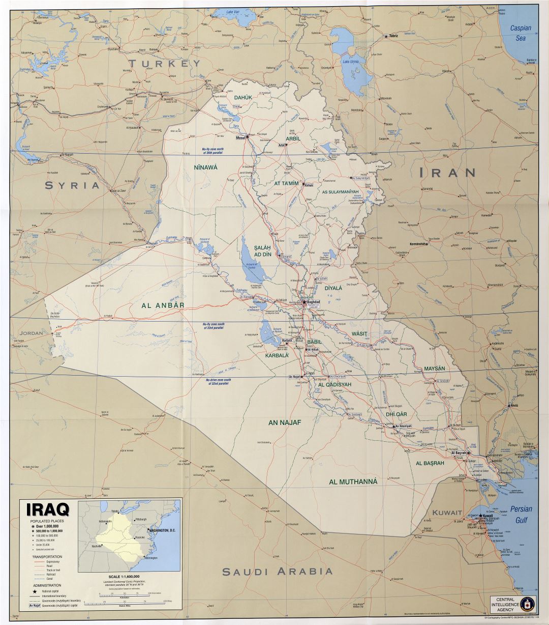 A gran escala mapa político de Irak con otras marcas - 2003