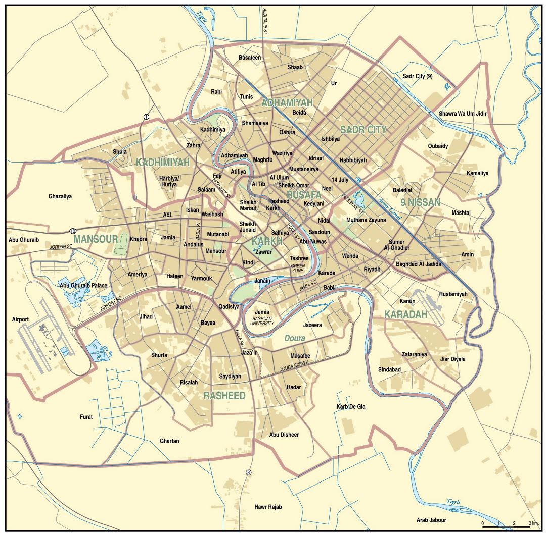 Grande detallado mapa de carreteras de Bagdad