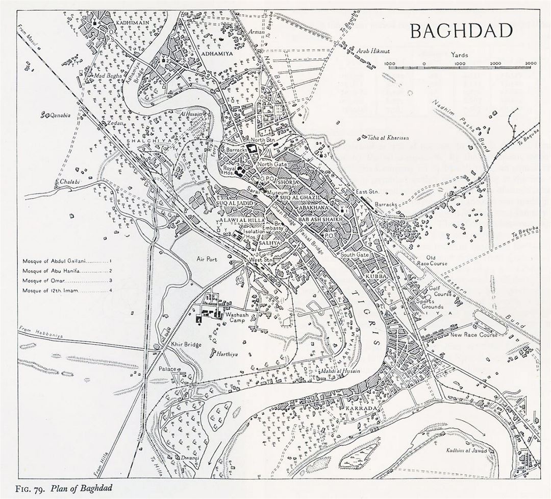 Grande mapa antiguo de la ciudad de Bagdad - 1944