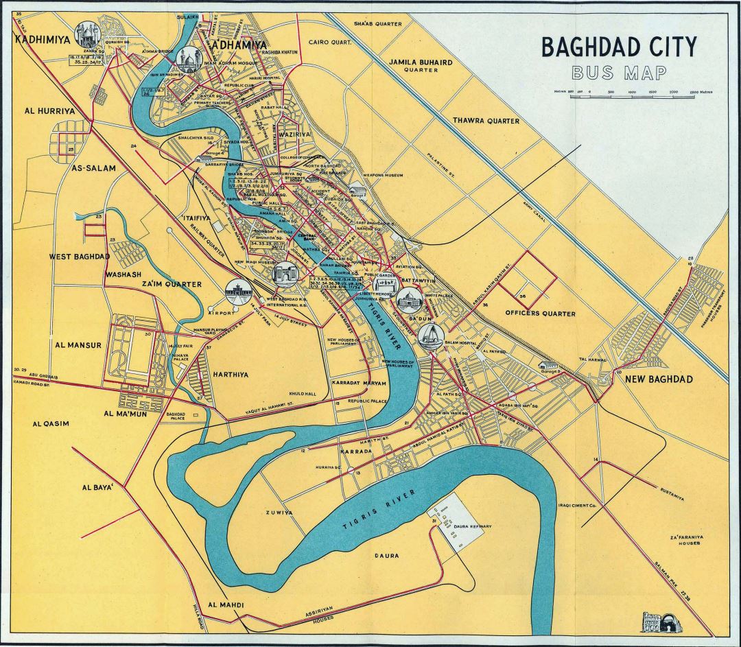 Grande mapa de autobuses de la ciudad de Bagdad - 1961