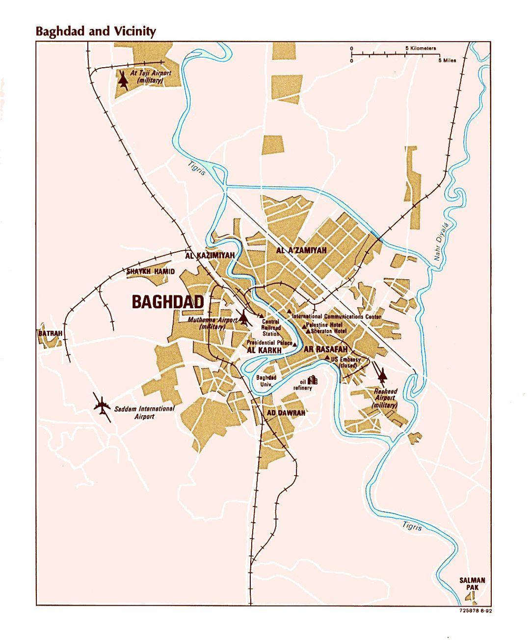 Grande mapa de Bagdad y alrededores con aeropuertos