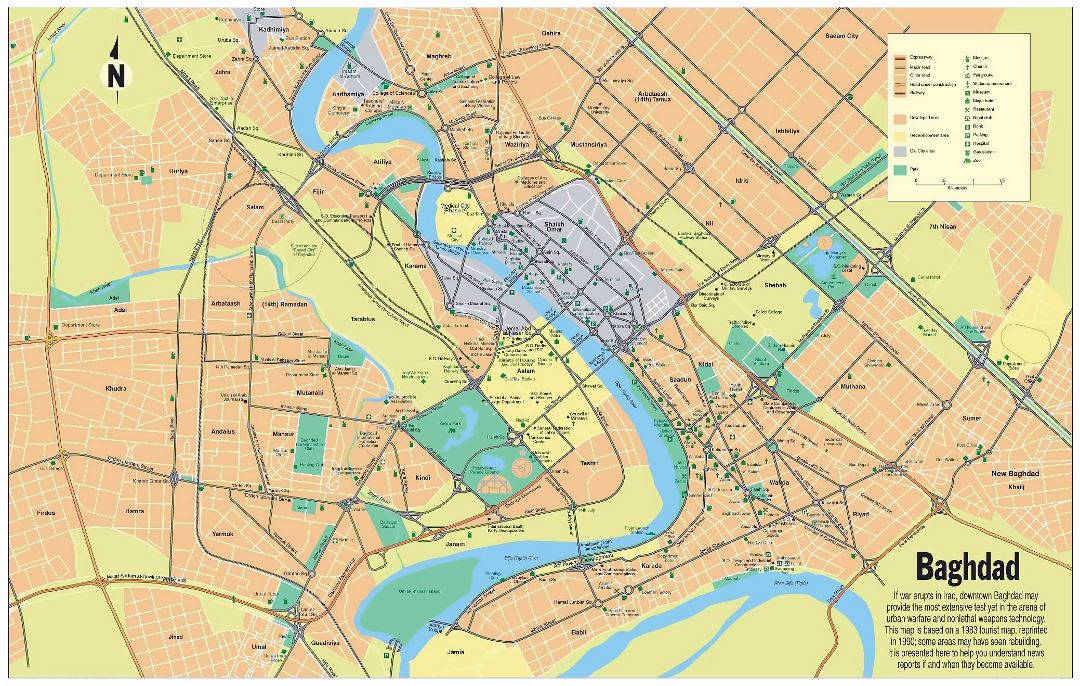 Grande mapa de carreteras de la parte central de la ciudad de Bagdad