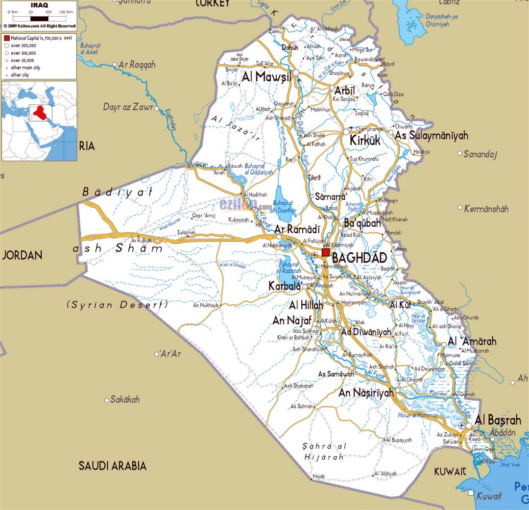 Grande mapa de carreteras de Irak con ciudades y aeropuertos