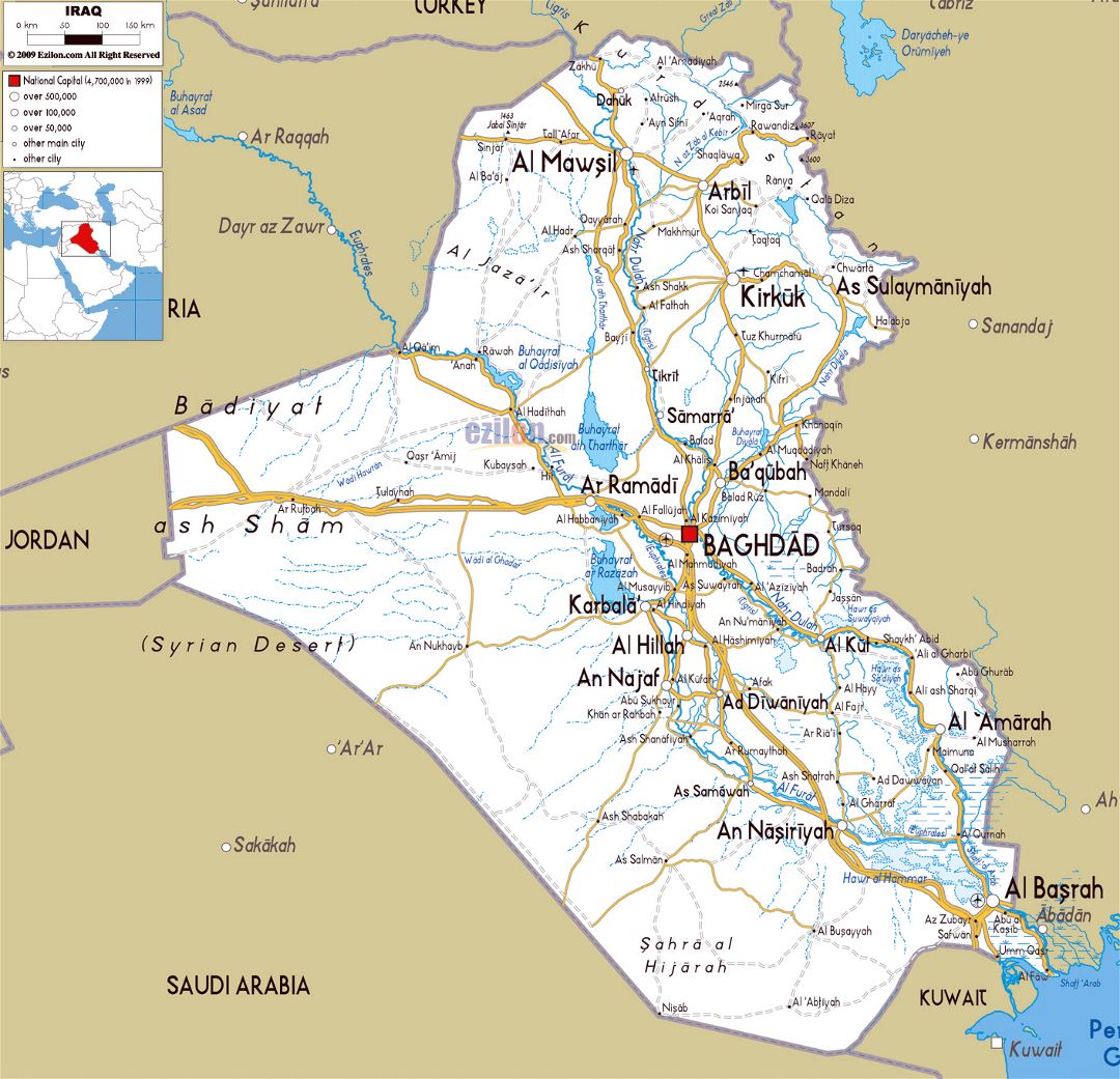 Grande mapa de carreteras de Irak con ciudades y aeropuertos