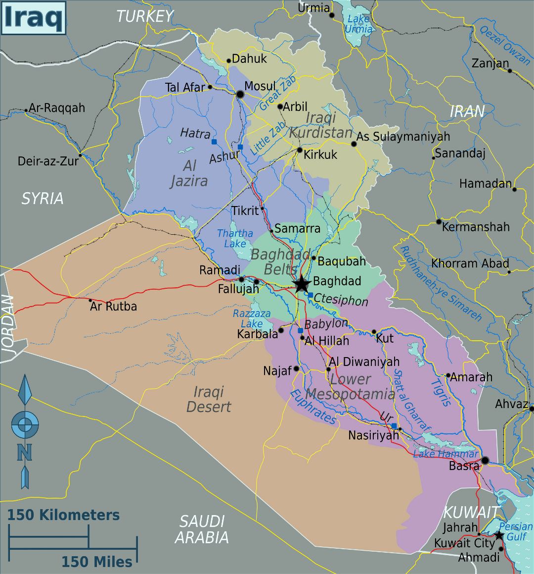 Grande mapa de regiones de Iraq