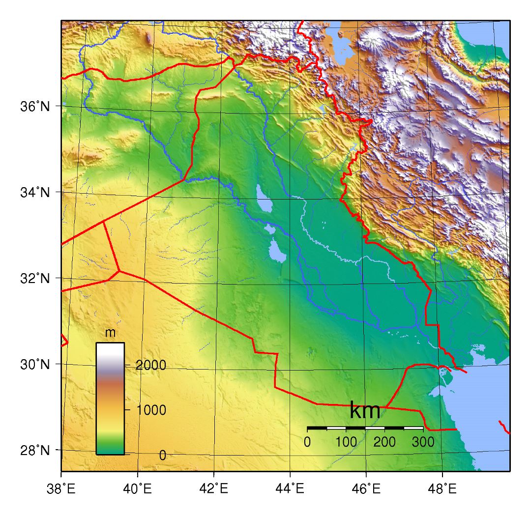 Grande mapa topográfico de Iraq