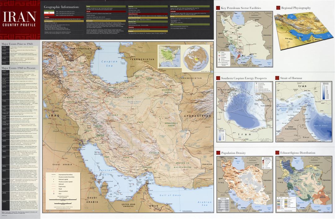A gran escala detallado perfil del país mapa mural de Irán - 2009