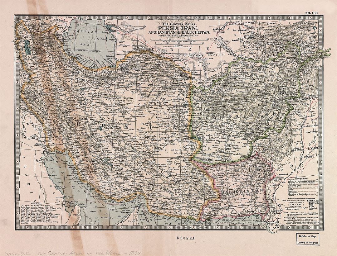 A gran escala mapa antiguo de Persia, Afganistán y Baluchistán - 1897