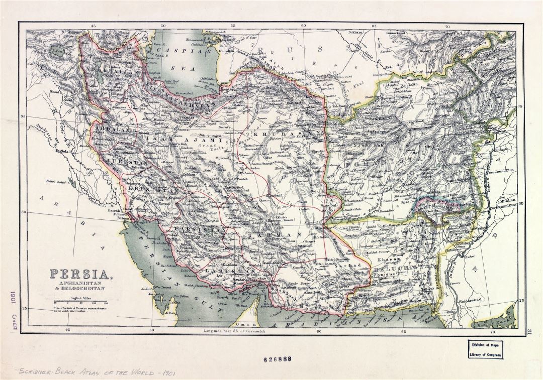 A gran escala mapa antiguo de Persia, Afganistán y Baluchistán - 1901