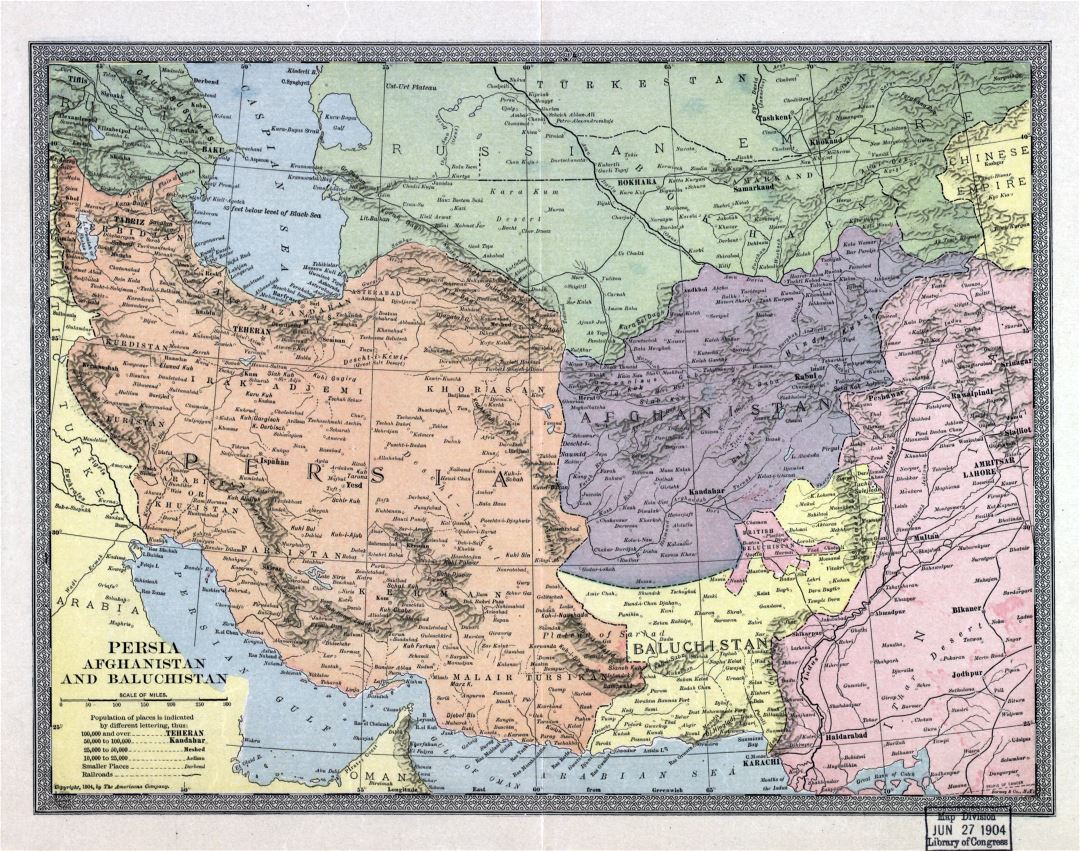 A gran escala mapa antiguo de Persia, Afganistán y Baluchistán - 1904