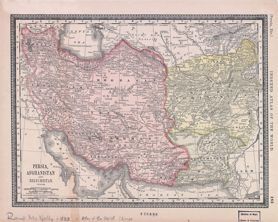 A gran escala mapa antiguo de Persia, Afganistán y Beluchistán - 1883