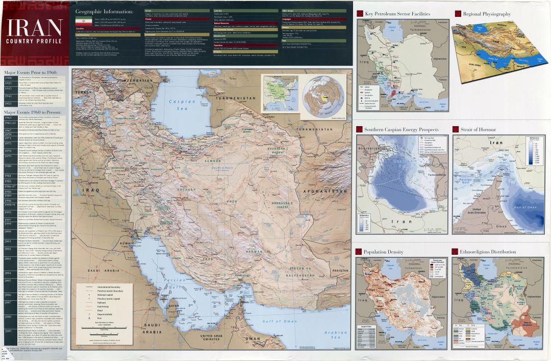 A gran escala perfil del país mapa mural de Irán - 2009