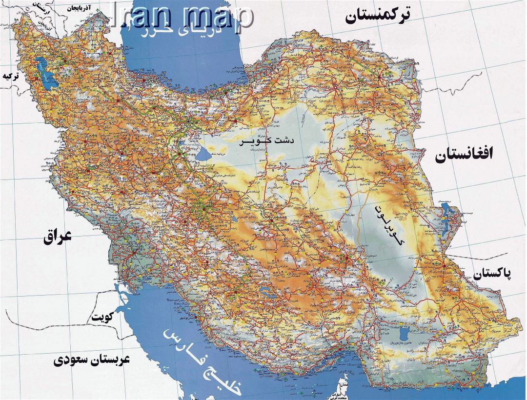 Grande detallado mapa de carreteras de Irán en persa