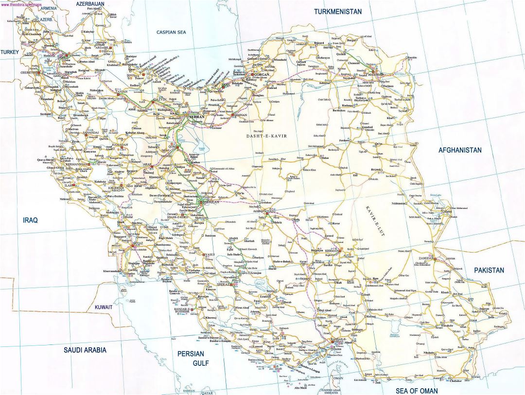 Grande mapa de carreteras de Irán