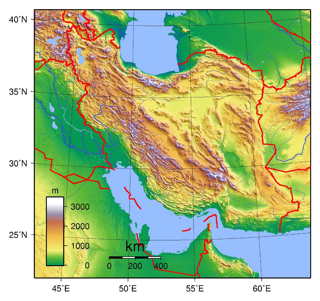 Grande mapa topográfico de Irán
