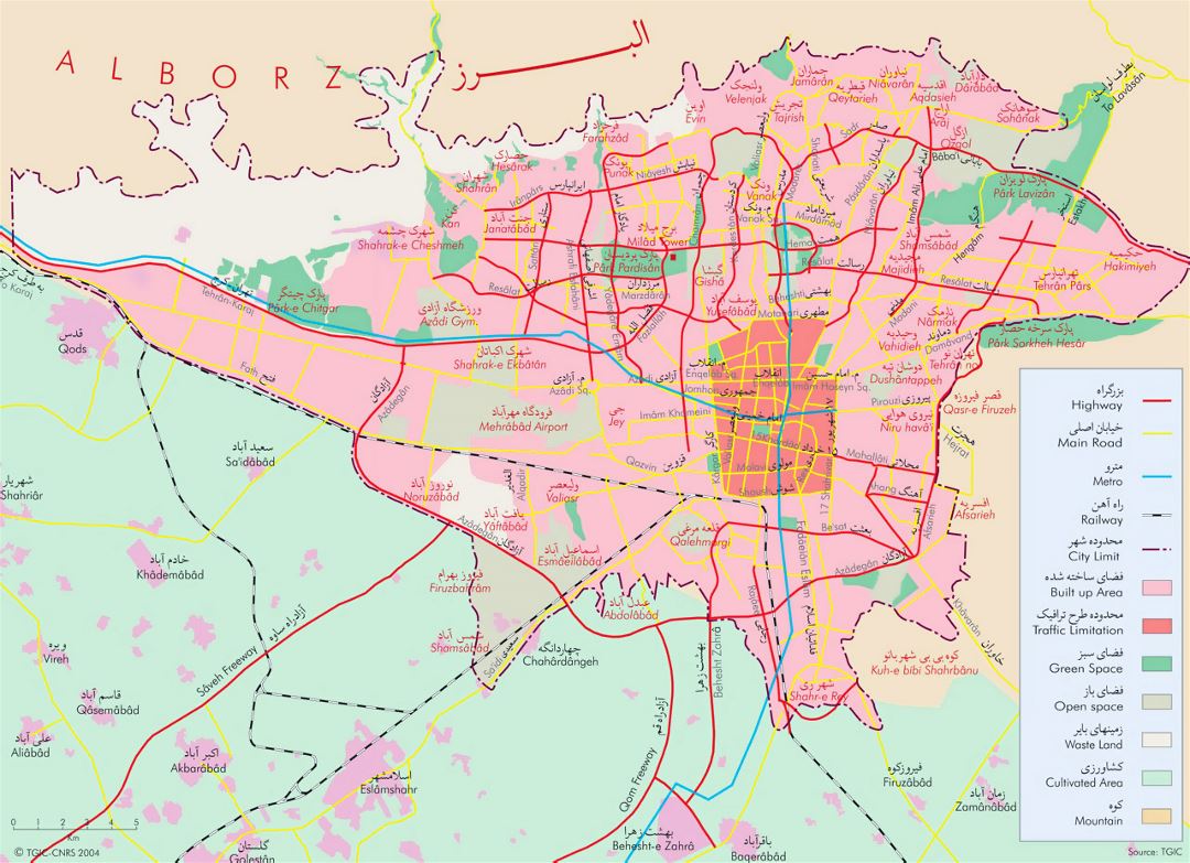 Detallado mapa general de la ciudad de Teherán