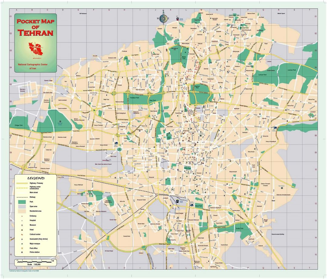 Grande mapa de carreteras de la ciudad de Teherán con nombres de calles