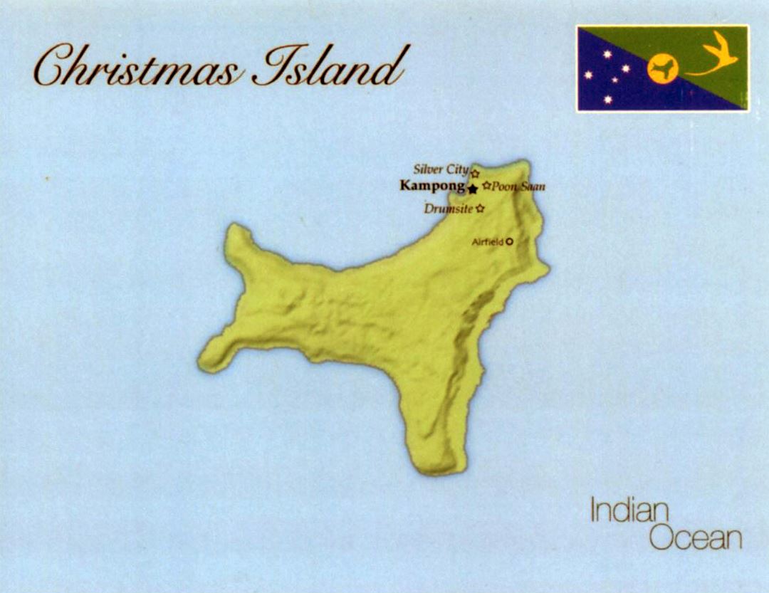 Detallado mapa de la Isla de Navidad con bandera
