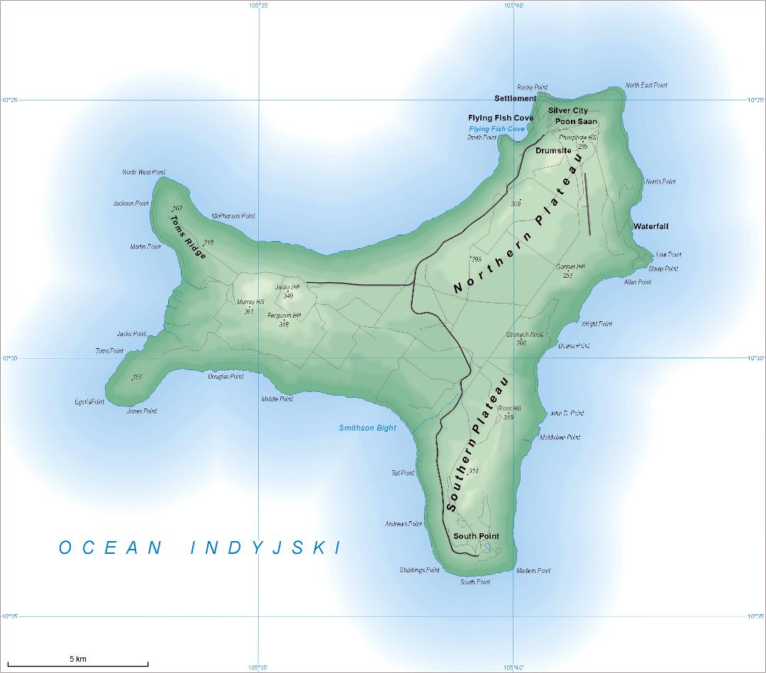 Grande detallado mapa de la Isla de Navidad con todas carreteras y ciudades