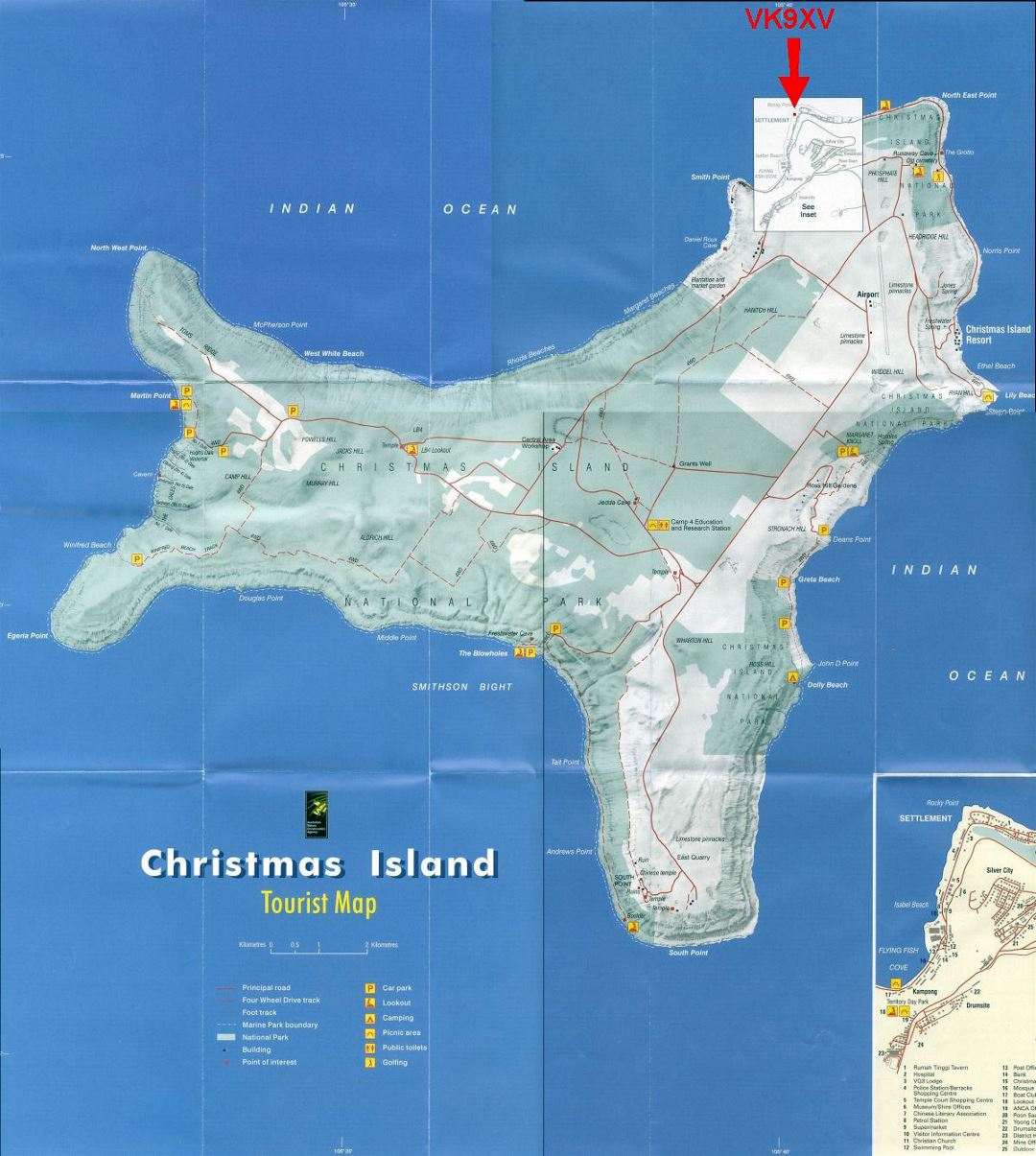 Grande mapa turístico de la Isla de Navidad