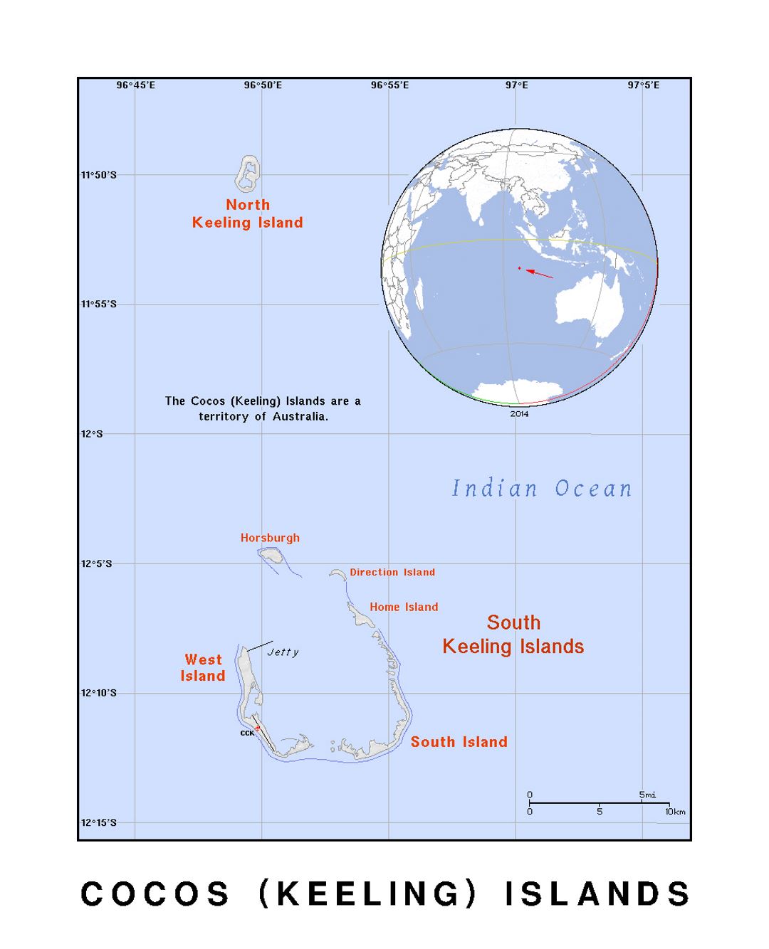 Detallado mapa político de las Islas Cocos (Keeling)