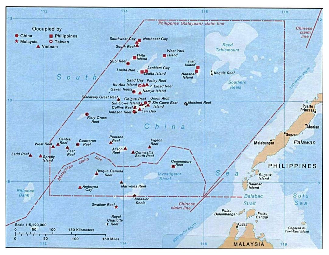 Detallado mapa de las Islas Spratly