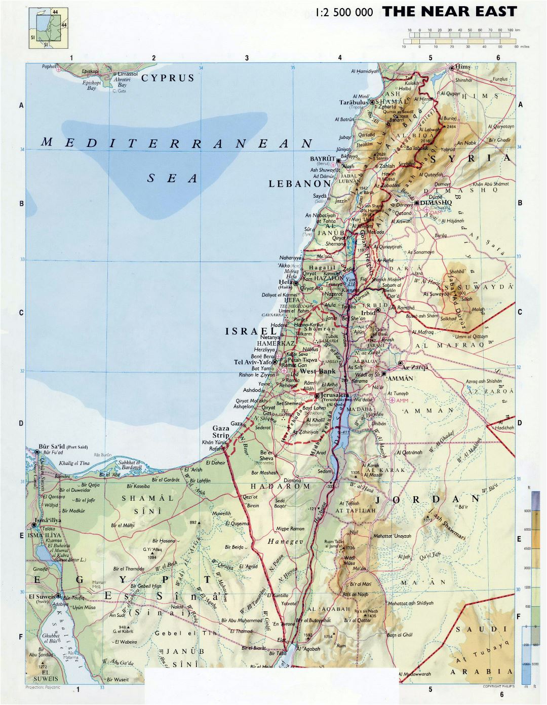 Grande detallado mapa físico de Israel