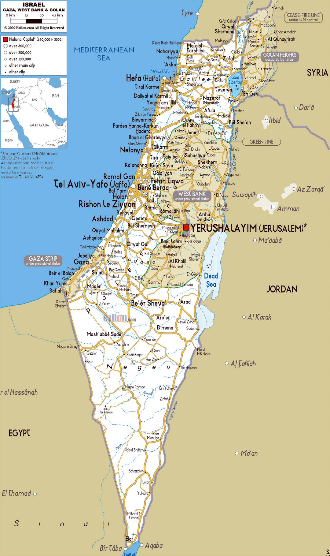 Grande mapa de carreteras de Israel con ciudades y aeropuertos