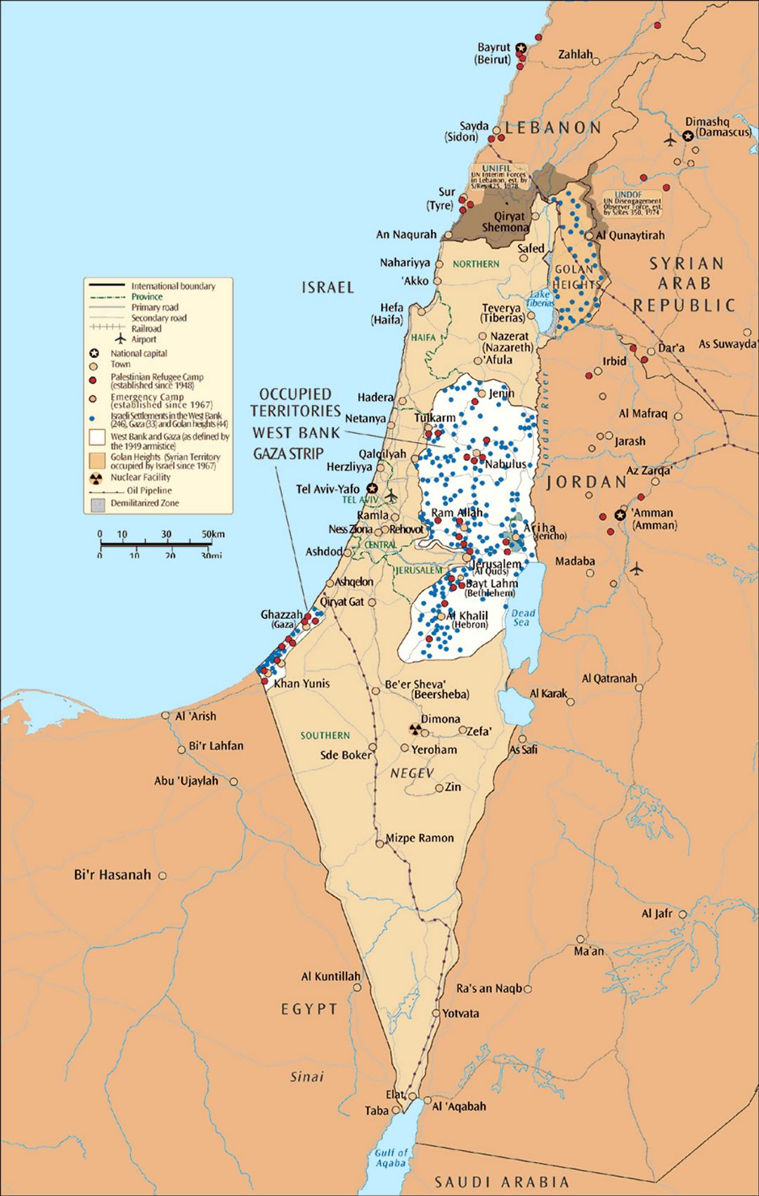 Grande mapa de Israel y los territorios ocupados