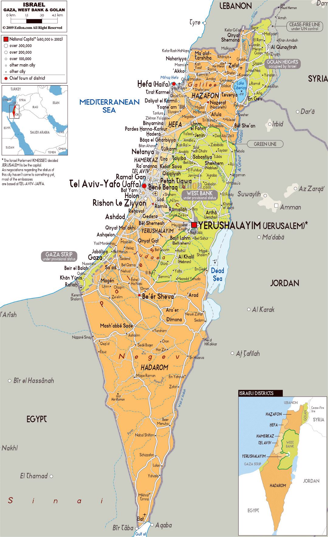 Grande mapa político y administrativo de Israel con carreteras, ciudades y aeropuertos