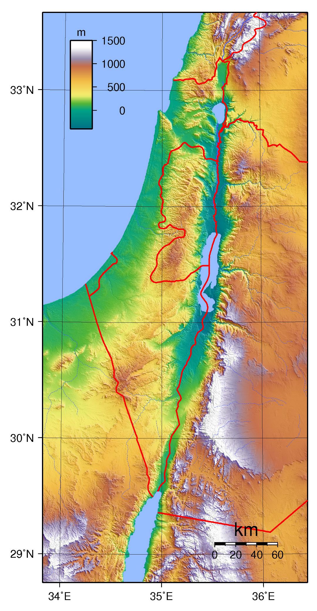 Grande mapa topográfico de Israel