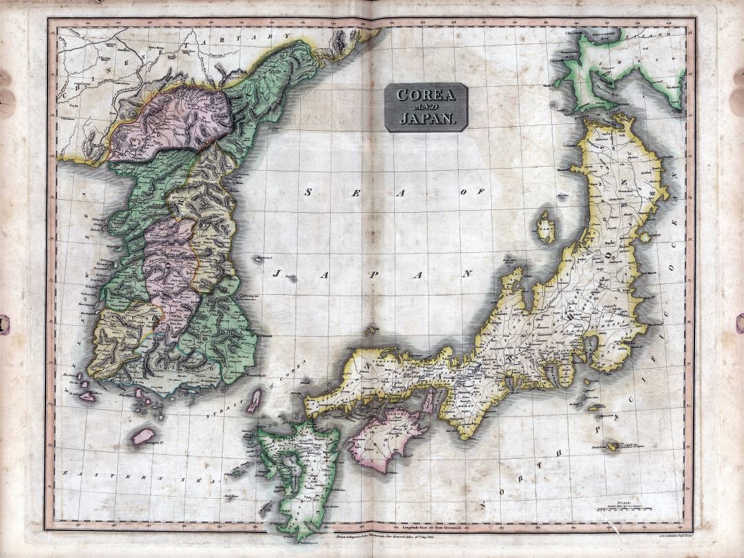 A gran escala detallado antiguo mapa político de Japón y Corea - 1815