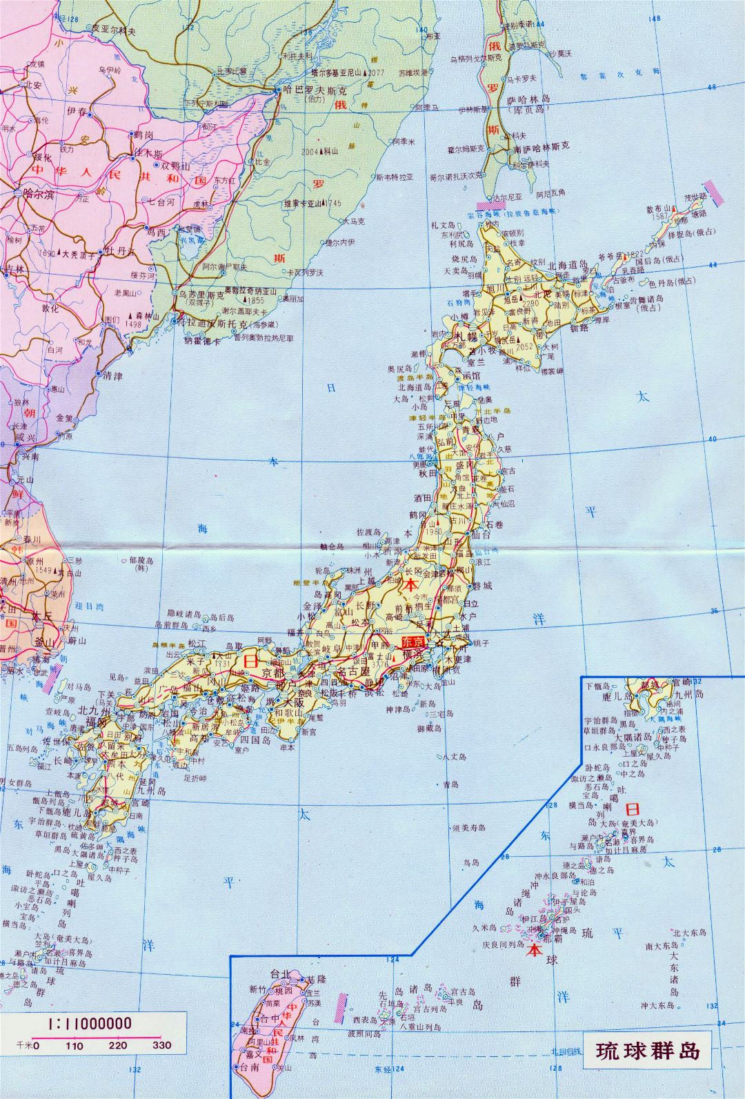 Grande detallado hoja de ruta de Japón con ciudades en japonés