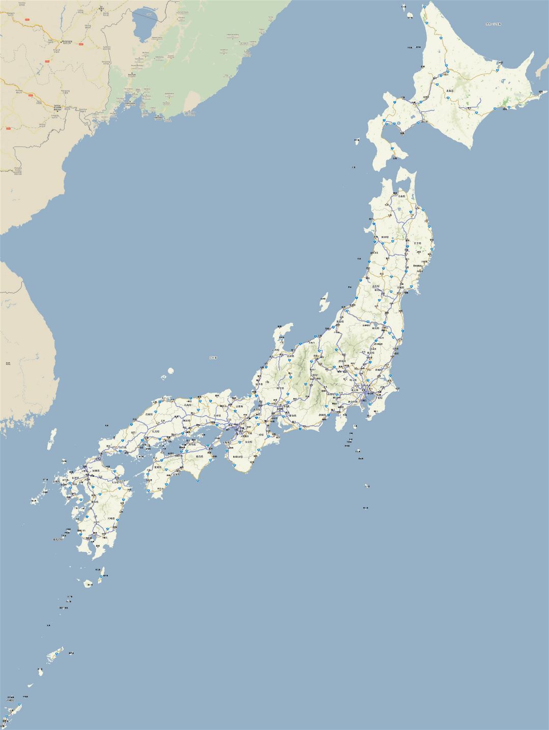 Grande detallado hoja de ruta de Japón en japonés