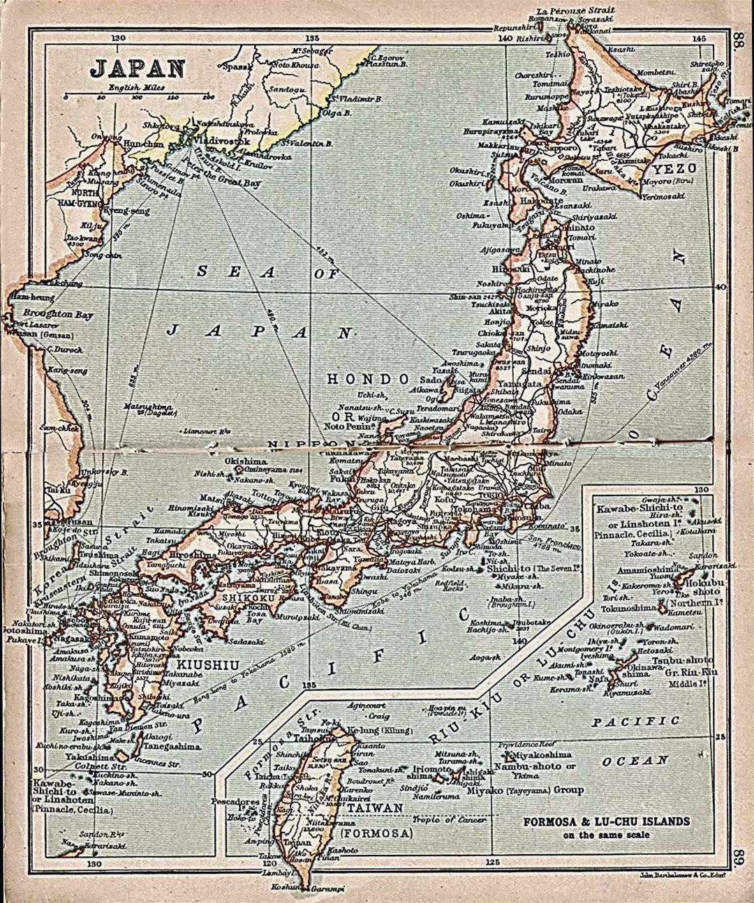 Grande detallado mapa antiguo de Japón con carreteras y ciudades - 1911