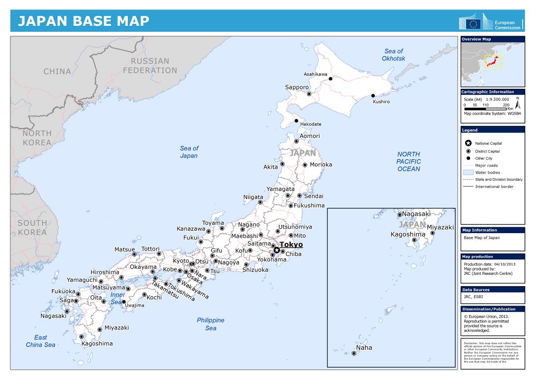 Grande detallado mapa base de Japón