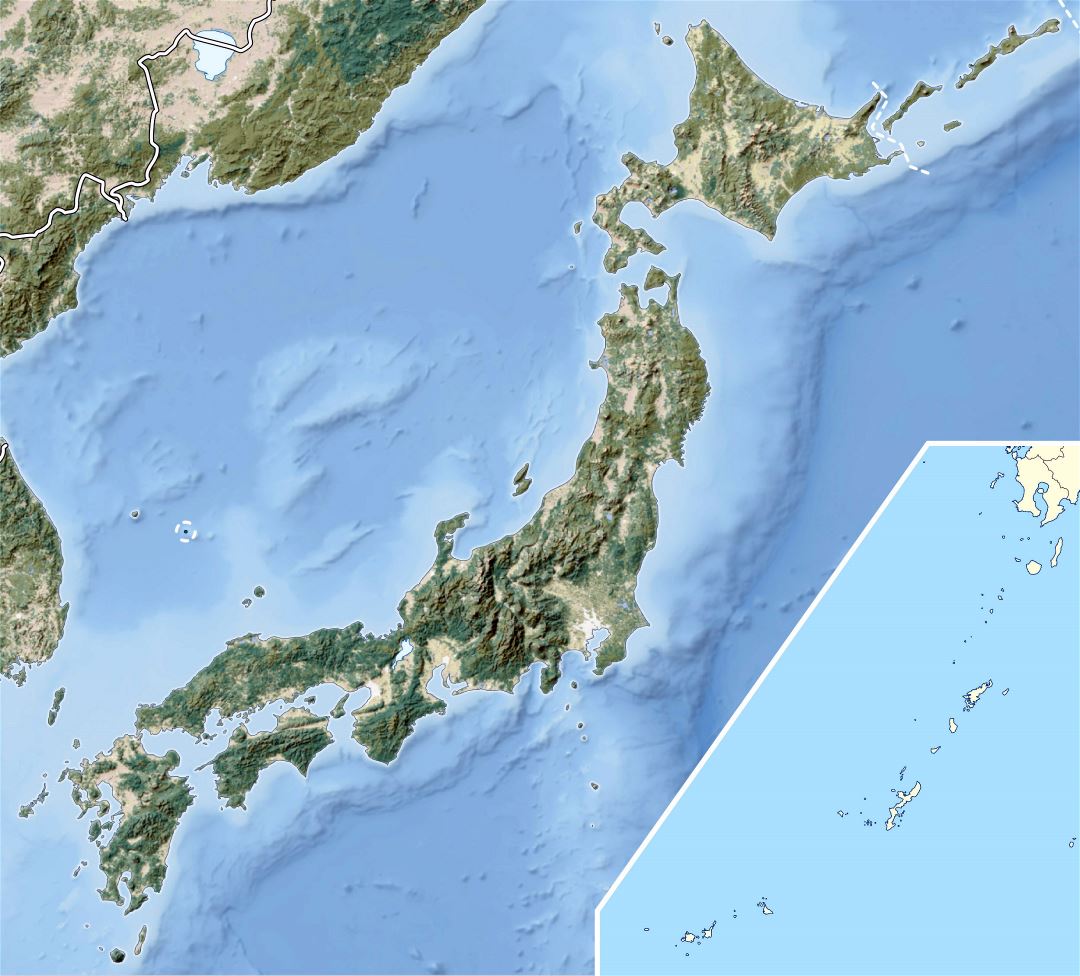 Grande detallado mapa en relieve de Japón