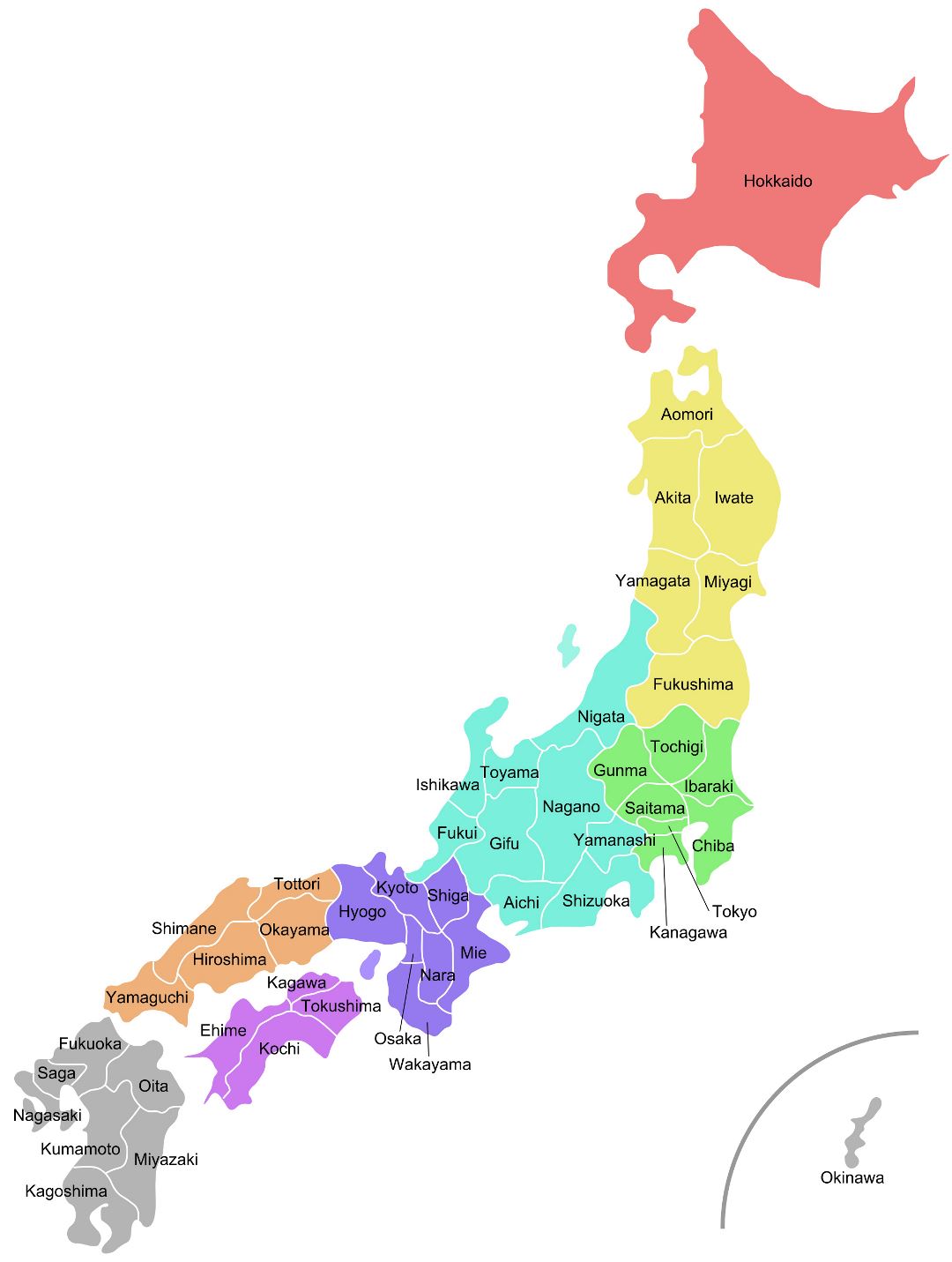 Grande mapa administrativo de Japón