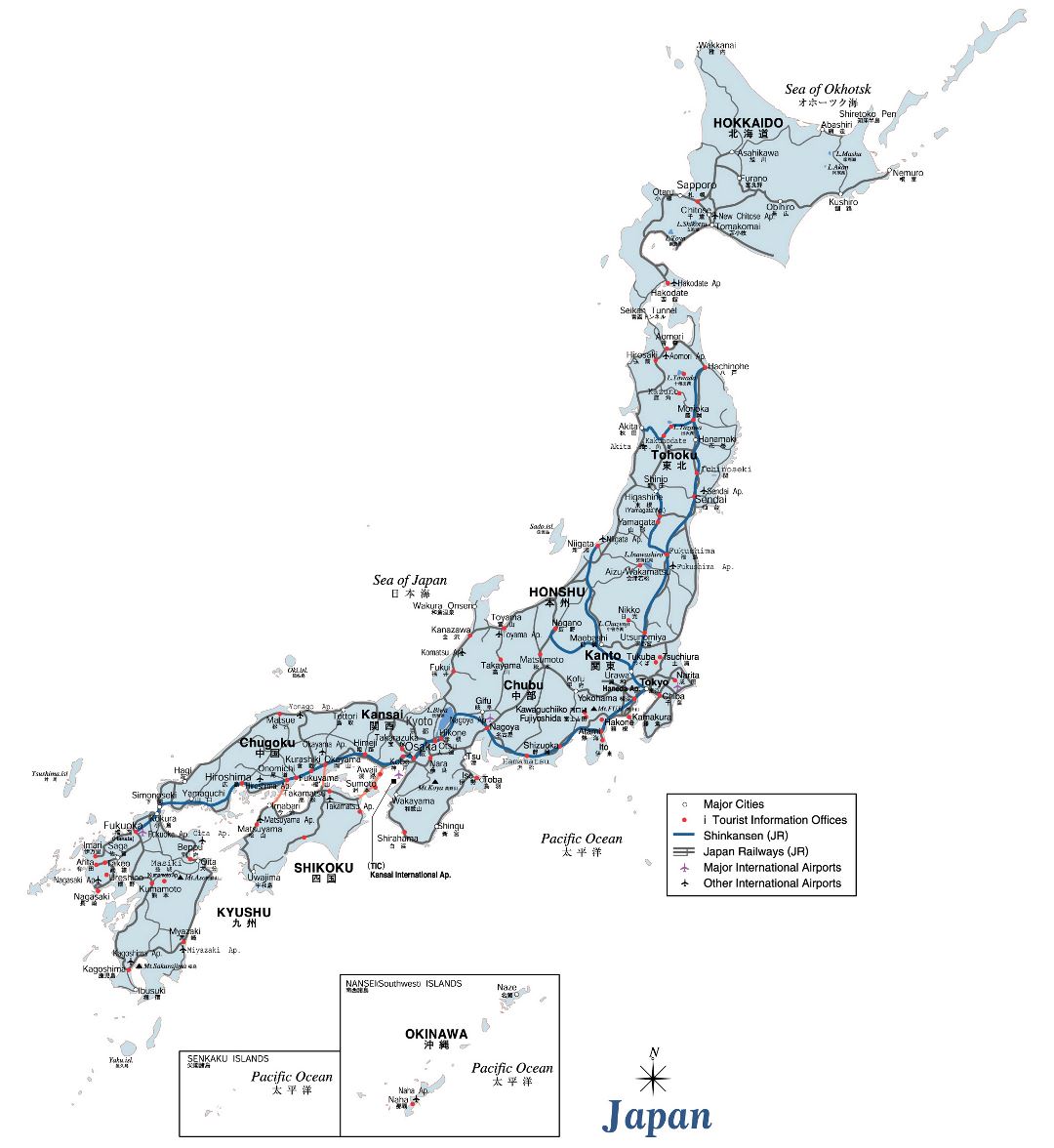 Grande mapa de carreteras de Japón