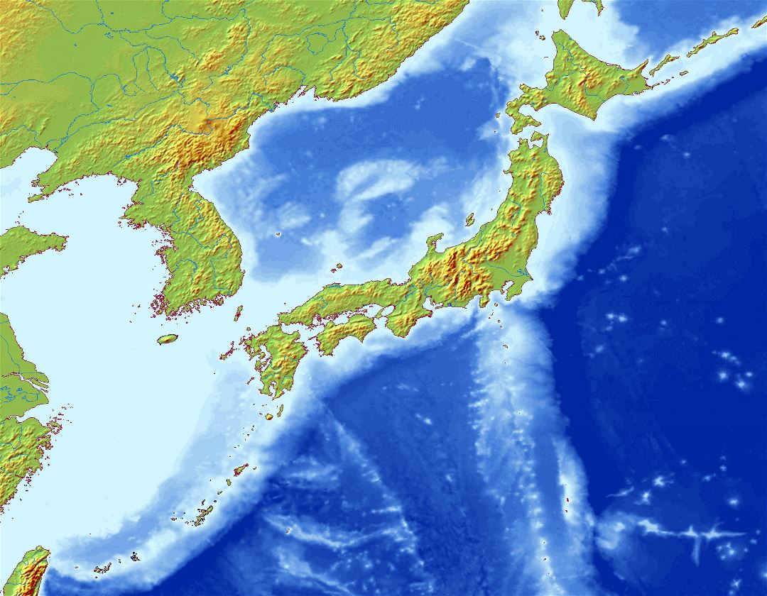 Grande mapa en relieve de Japón