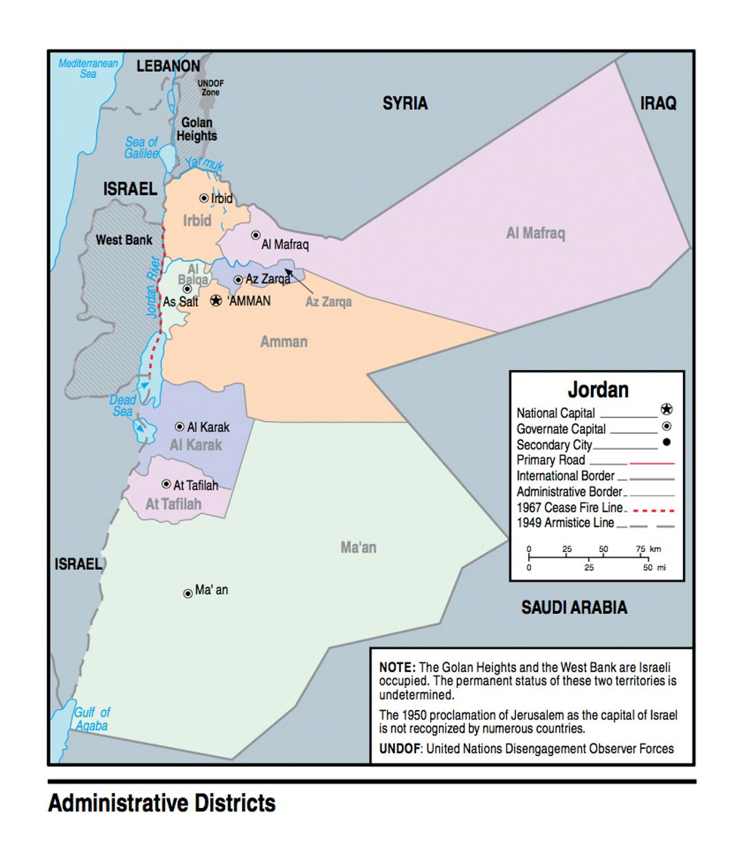 Detallado mapa de administrativos distritos de Jordania - 2009