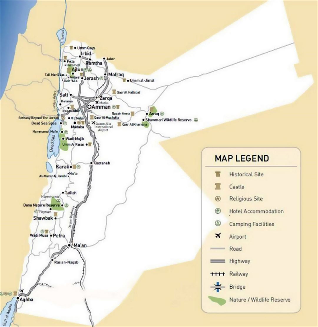Detallado mapa turístico de Jordania